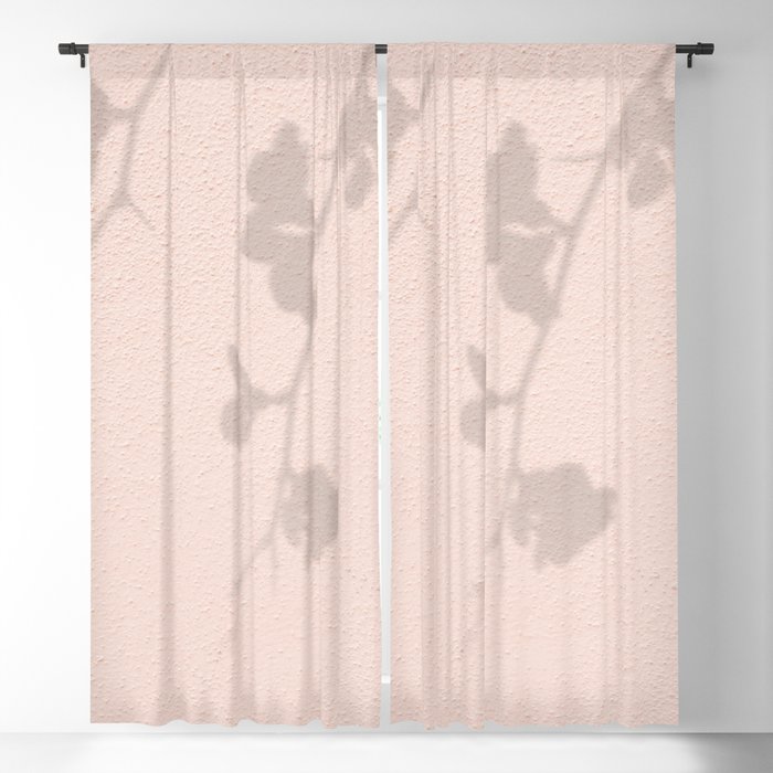 Pink Pastel Color Wall | Branch with Flowers Shadow Art Print | Italy Summer Travel Photography Blackout Curtain