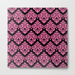 Victorian Gothic Pattern 542 Pink and Black Metal Print