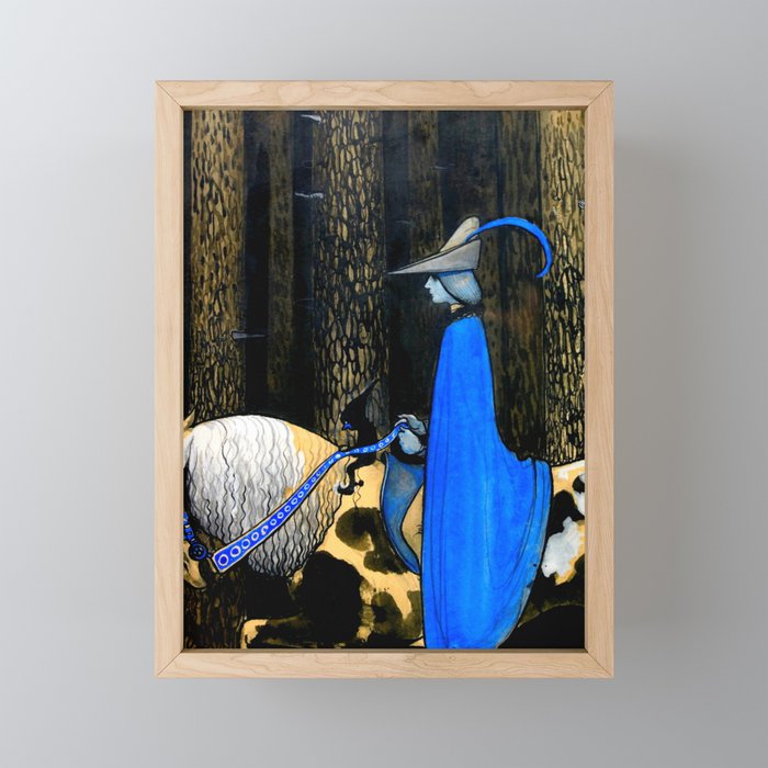 John Bauer "The blue rider" illustration Framed Mini Art Print