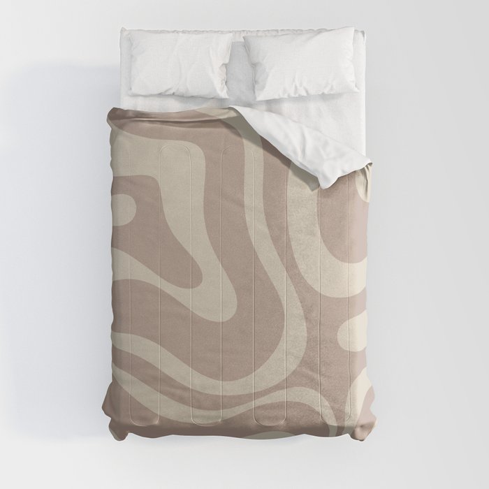 Liquid Swirl Retro Abstract Pattern in Creamy Cocoa Comforter