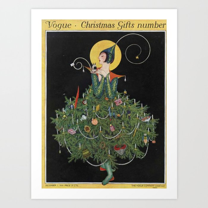 Vintage Fashion Magazine Cover - Illustration December 1914 - Christmas Tree Woman Art Print