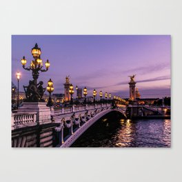 Sunset over Paris Bridge (Color) Canvas Print