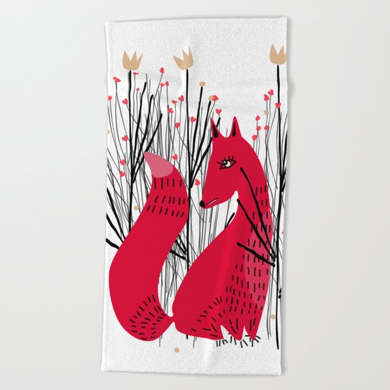 Fox in Shrub Beach Towel