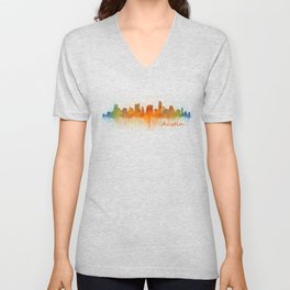 Austin Texas, City Skyline, watercolor  Cityscape Hq v3 V Neck T Shirt