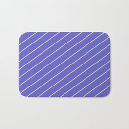 [ Thumbnail: Light Green and Slate Blue Colored Lines/Stripes Pattern Bath Mat ]