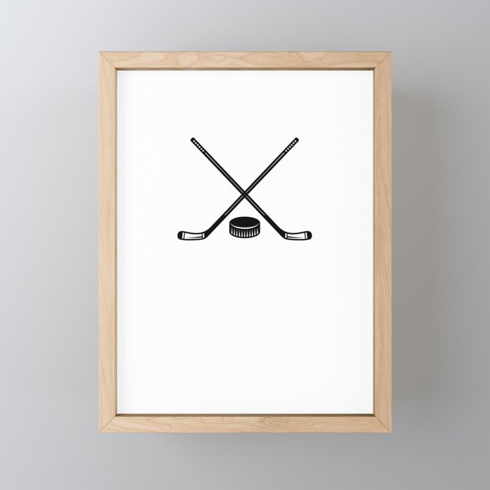 ice hockey bat and puck Framed Mini Art Print