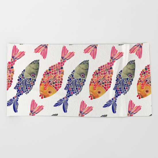 Indonesian Fish Duo – Navy & Coral Palette Beach Towel
