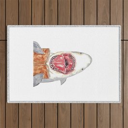 Shark reading book watercolor painting Outdoor Rug