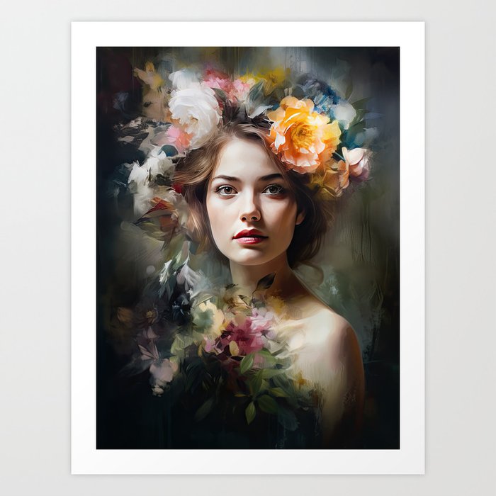 Woman with Flowering Head  Art Print