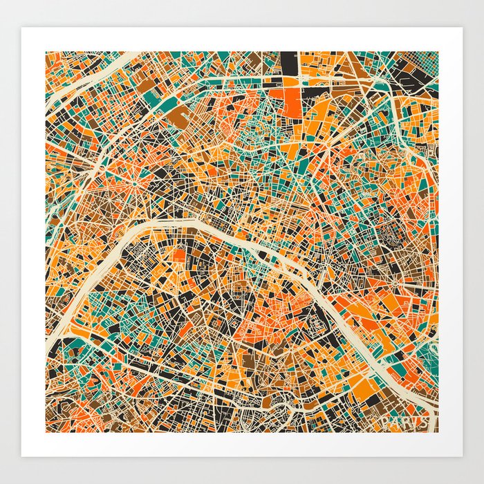 Paris mosaic map #2 Art Print