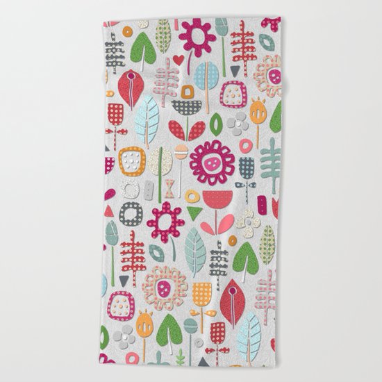 paper cut flowers silver Beach Towel