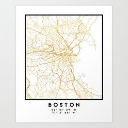 BOSTON MASSACHUSETTS CITY STREET MAP ART Art Print