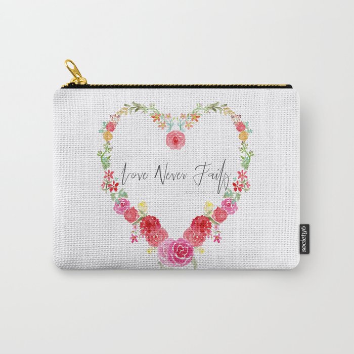 Love Never Fails Floral Heart Carry-All Pouch