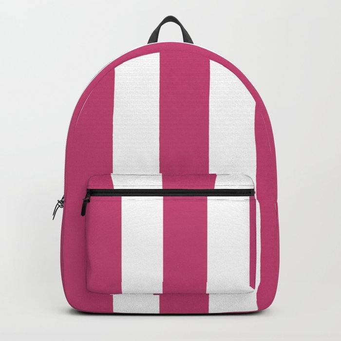 Fuchsia rose - solid color - white vertical lines pattern Backpack