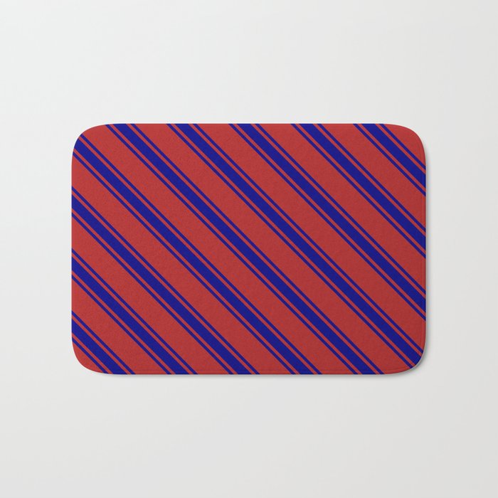 Red and Blue Colored Lined/Striped Pattern Bath Mat