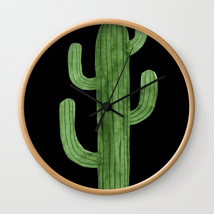 Cactus Solo on Black Wall Clock