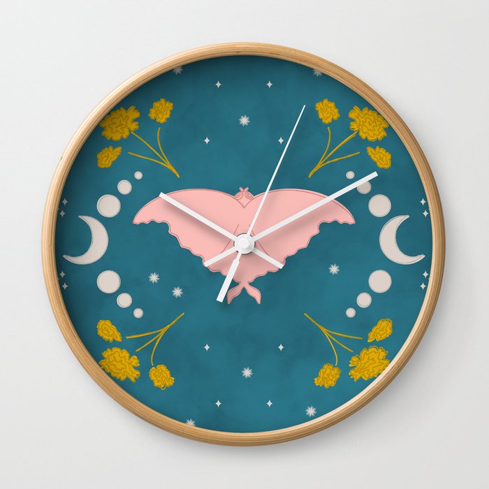 Bohemian Moth - Pink Wall Clock