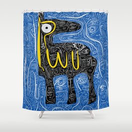 Black Llama Blue Street Art Graffiti Shower Curtain