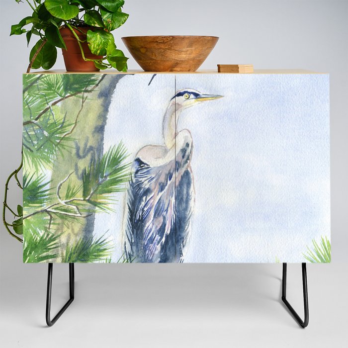 Great Blue Heron in Pine Tree  Credenza