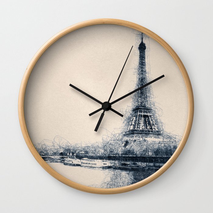 Paris Eiffel Tower - Sketch Art Wall Clock
