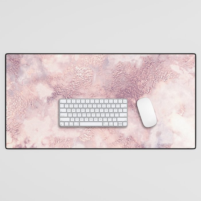 Elegant rose faux gold pink gray luxury marble pattern Desk Mat by Pink