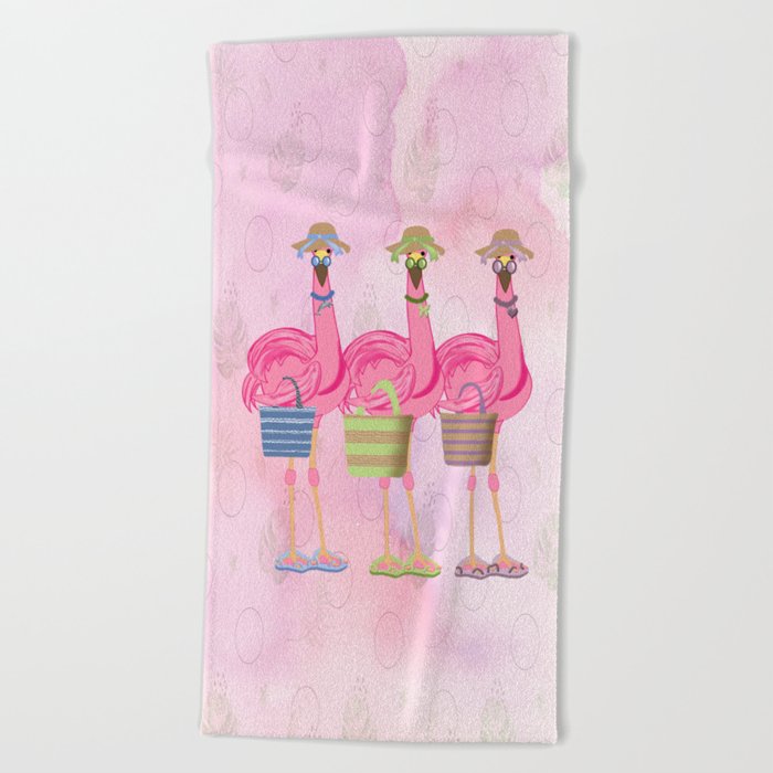 Flamingo Friends Shopping Beach Towel