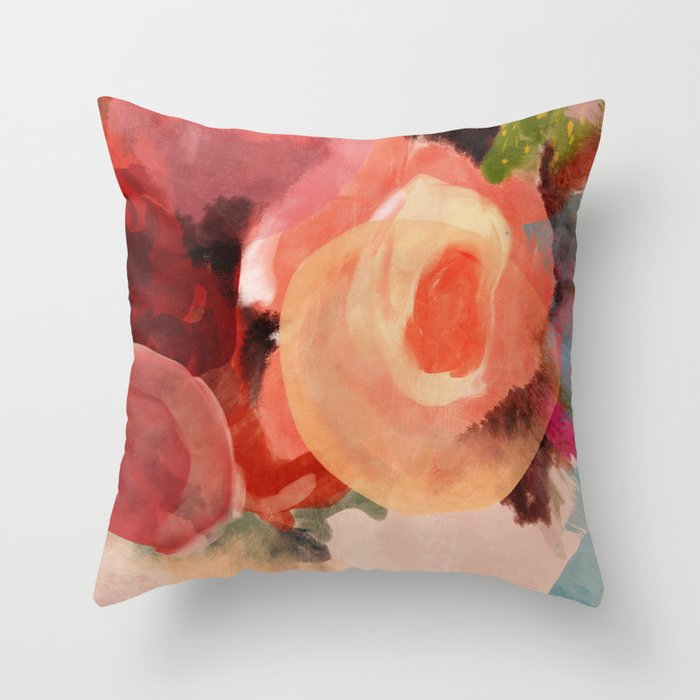 pink summer roses 2 triptych abstract Throw Pillow