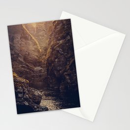 Golden Light Mountain Valley - Sunset - Wanderlust Travel Photography by Ingrid Beddoes Stationery Card