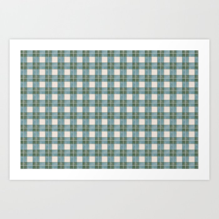 Green, Blue, and Ivory Traditional Plaid Pattern Art Print