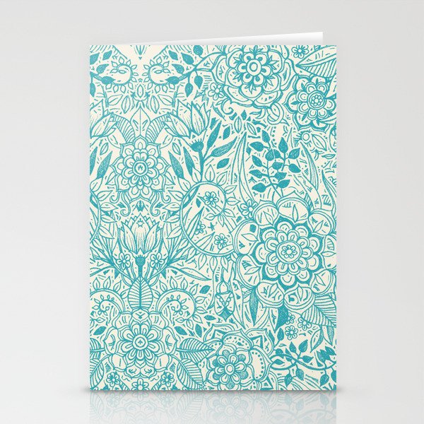 Detailed Floral Pattern in Teal and Cream Stationery Cards