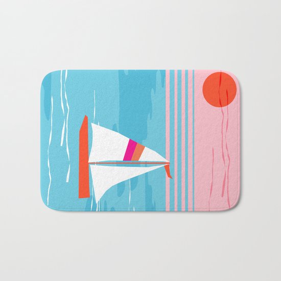 Mellow Out - memphis throwback retro classic neon yacht boating sailboat ocean sea 1980s 80s pop art Bath Mat