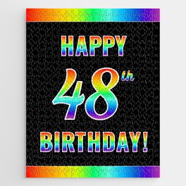 [ Thumbnail: Fun, Colorful, Rainbow Spectrum “HAPPY 48th BIRTHDAY!” Jigsaw Puzzle ]