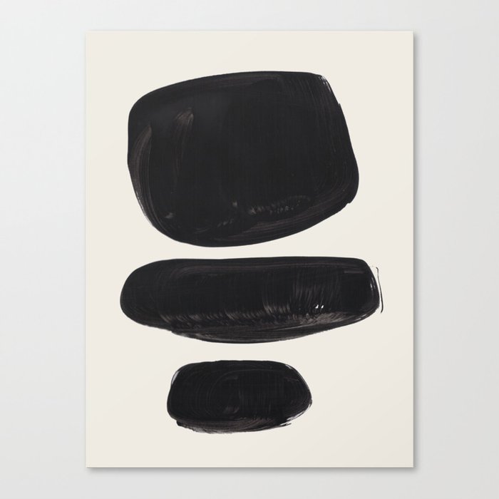 Mid Century Modern Minimalist Abstract Art Brush Strokes Black & White Ink Art Tribal Pebbles Canvas Print