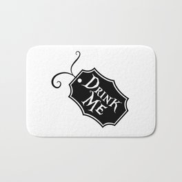 "Drink Me" Alice in Wonderland styled Bottle Tag Design in Black & White Bath Mat