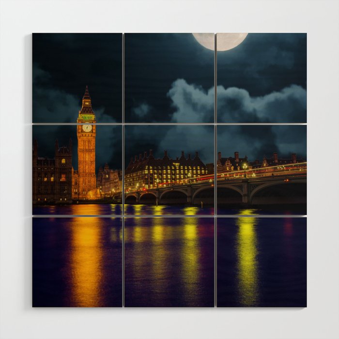 Great Britain Photography - London City Lit Up In The Night Wood Wall Art