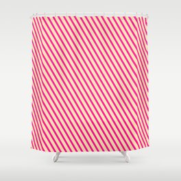 [ Thumbnail: Beige & Deep Pink Colored Lines Pattern Shower Curtain ]