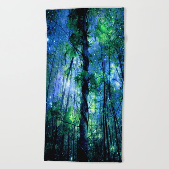 Forest of the Fairies Blue Night Beach Towel