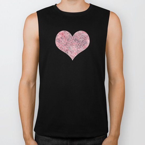 Burgundy red and white swirls doodles Biker Tank