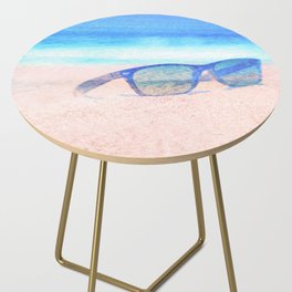 beach glasses blue and peach impressionism painted realistic still life Side Table