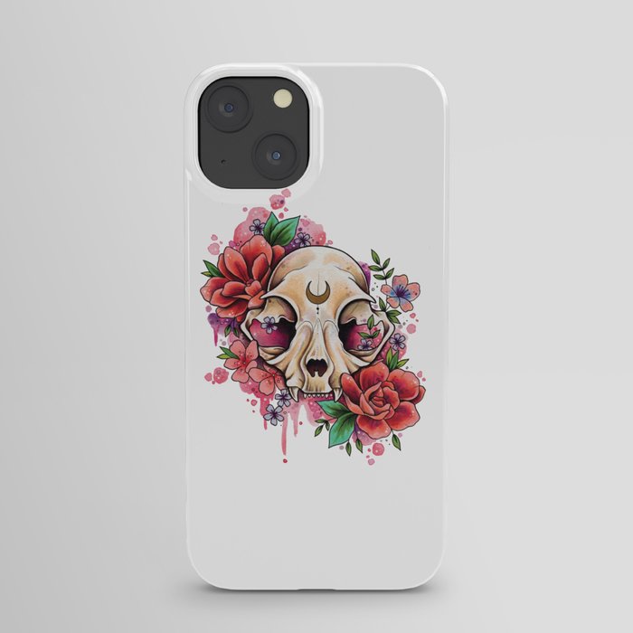 Neo Traditional Cat Skull and Roses iPhone Case