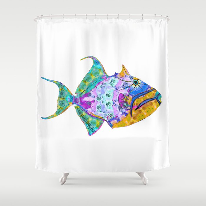 Tropical Trigger Fish - Colorful Beach Art - Sharon Cummings Shower Curtain