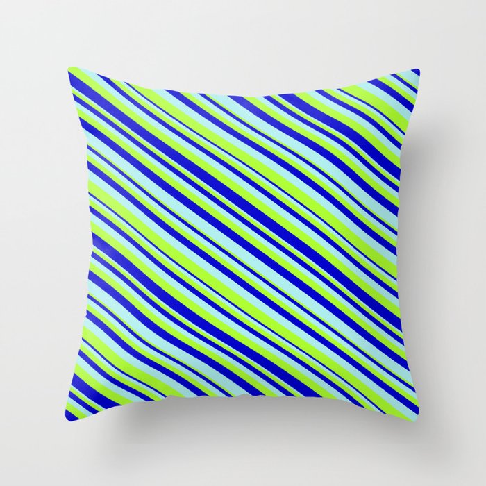 Turquoise, Light Green, and Blue Colored Stripes Pattern Throw Pillow