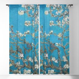 Vincent van Gogh Blossoming Almond Tree (Almond Blossoms) Medium Blue Blackout Curtain