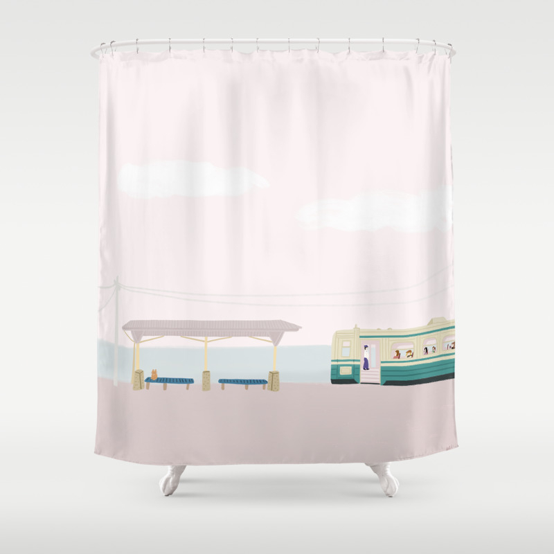 Seaside Bus Stop Shower Curtain By Marilynyee Society6