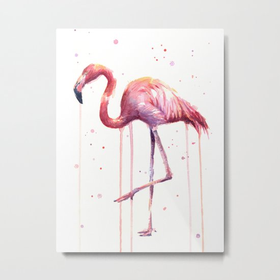 Flamingo Watercolor Tropical Birds Animal Painting Metal Print