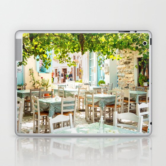 Greek Restaurant | Dinner in the Mediterranean |  Summer and Travel Photography | Happy Colorful vibes Laptop & iPad Skin