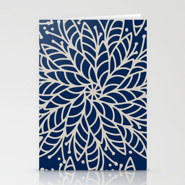 Modern navy blue ivory hand painted floral mandala Stationery Cards