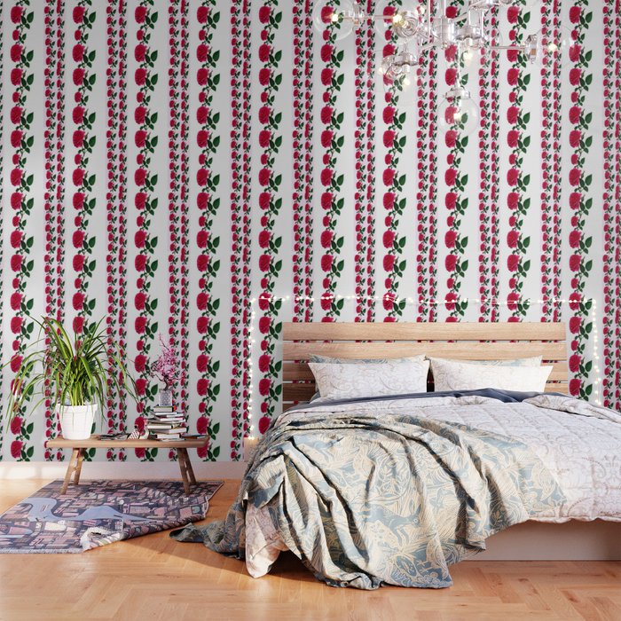 Patterned Decorative Red Roses White Art Wallpaper By Sharlesart