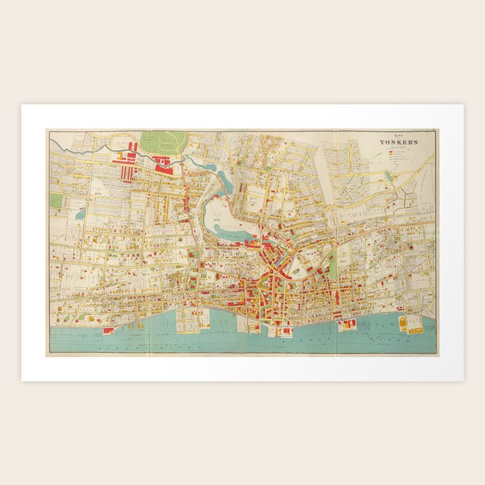 Vintage Map of Yonkers NY (1893) Art Print by BravuraMedia Society6