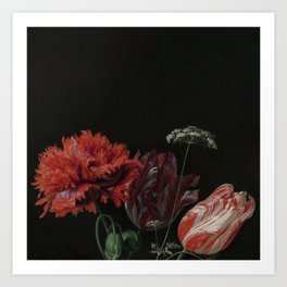 Jan Davidsz. de Heem - Still Life with Flowers in a Glass Vase, Detail  Art Print